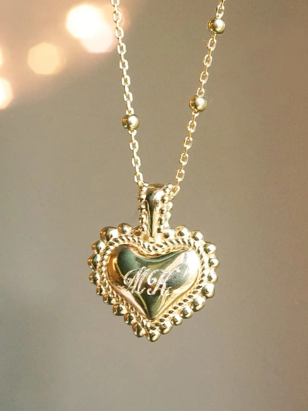 Daisy London Mini Engravable Bobble Heart Necklace 18ct Gold Plate, view 6