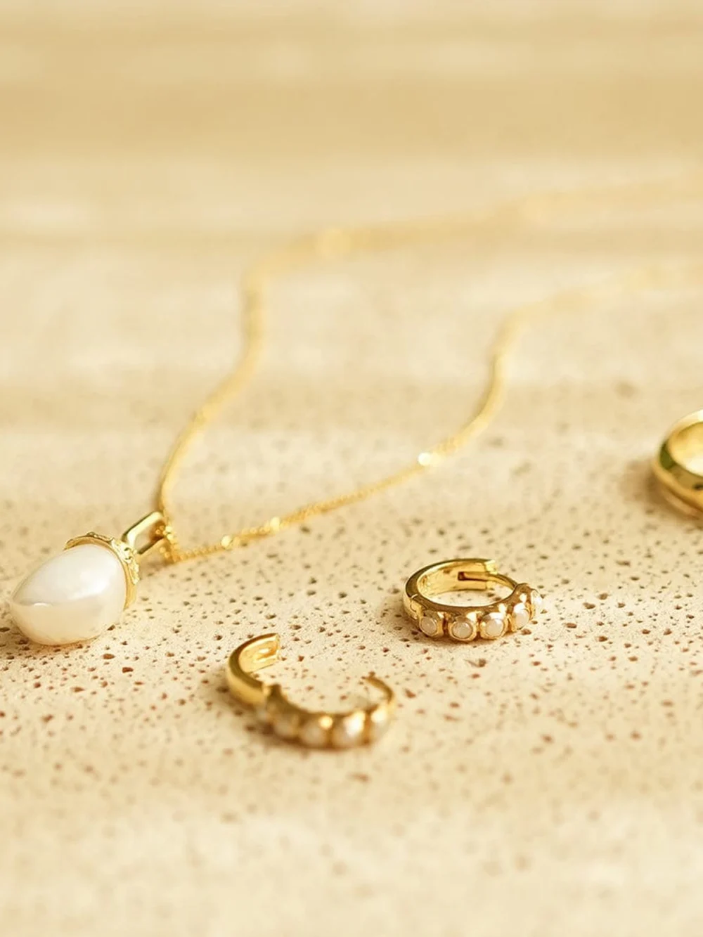 Daisy London Mini Pearl Huggie Earrings 18ct Gold Plate, view 3