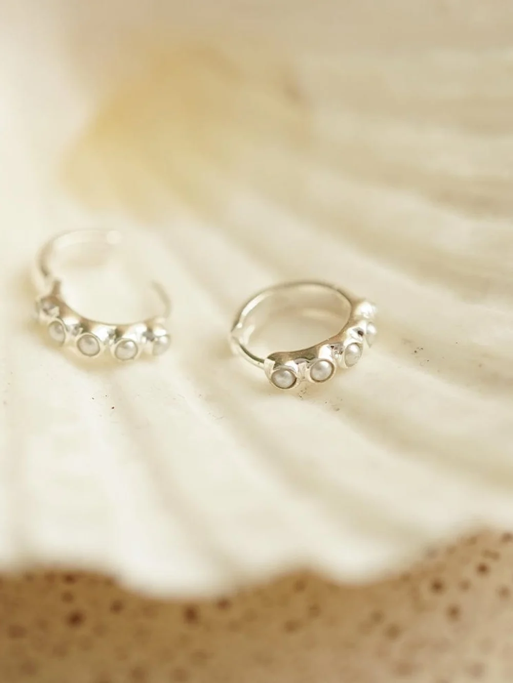 Daisy London Mini Pearl Huggie Earrings Sterling Silver, view 2