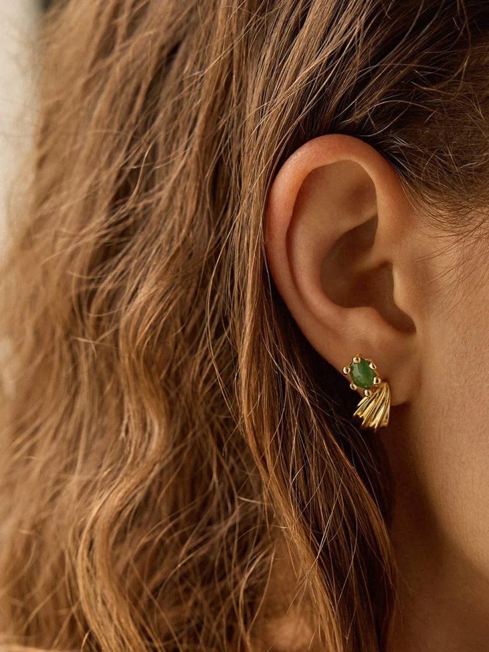 Daisy London Mini Wave Stud Earrings 18ct Gold Plate, view 2