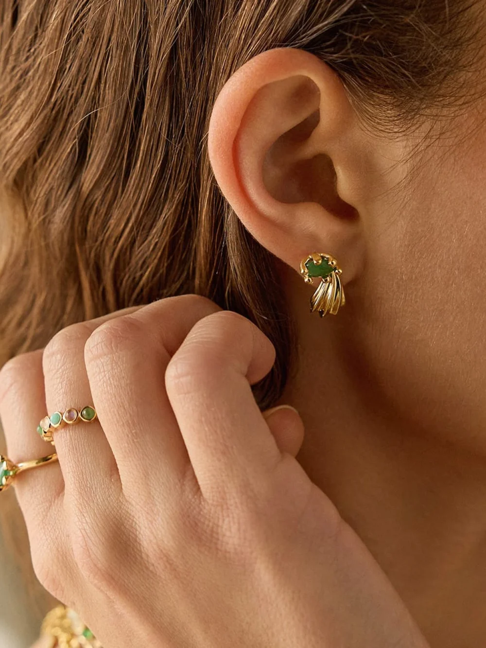 Daisy London Mini Wave Stud Earrings 18ct Gold Plate, view 5