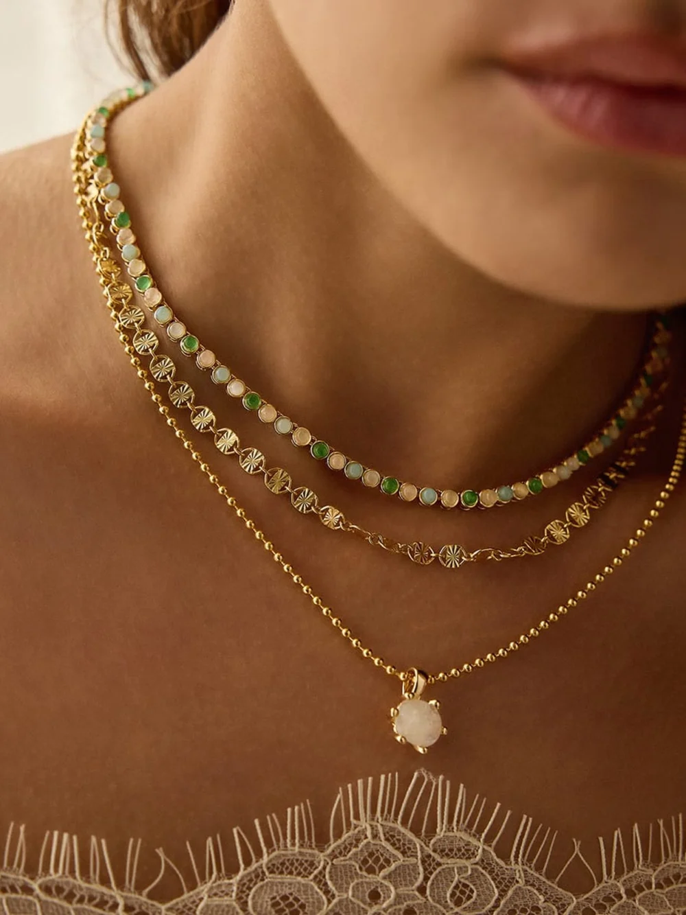 Daisy London Mixed Gemstone Tennis Necklace 18ct Gold Plate, view 5