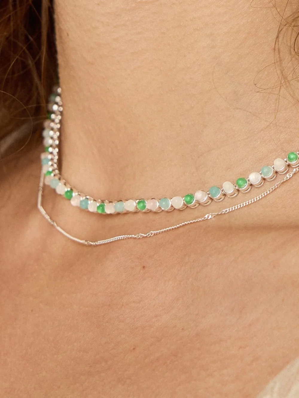Daisy London Mixed Gemstone Tennis Necklace Silver Plate, view 2