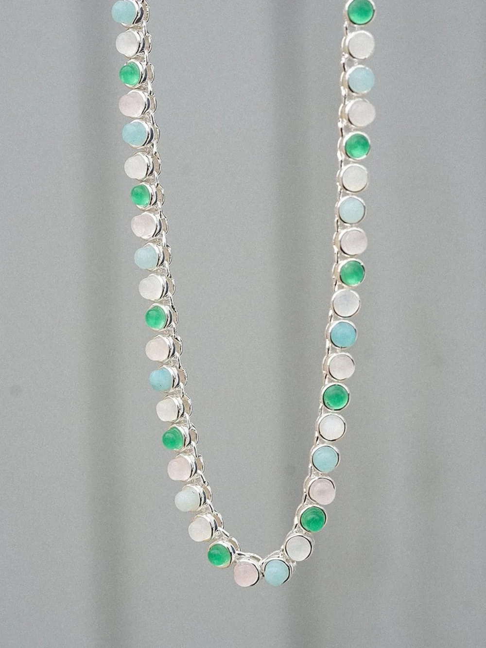 Daisy London Mixed Gemstone Tennis Necklace Silver Plate, view 3