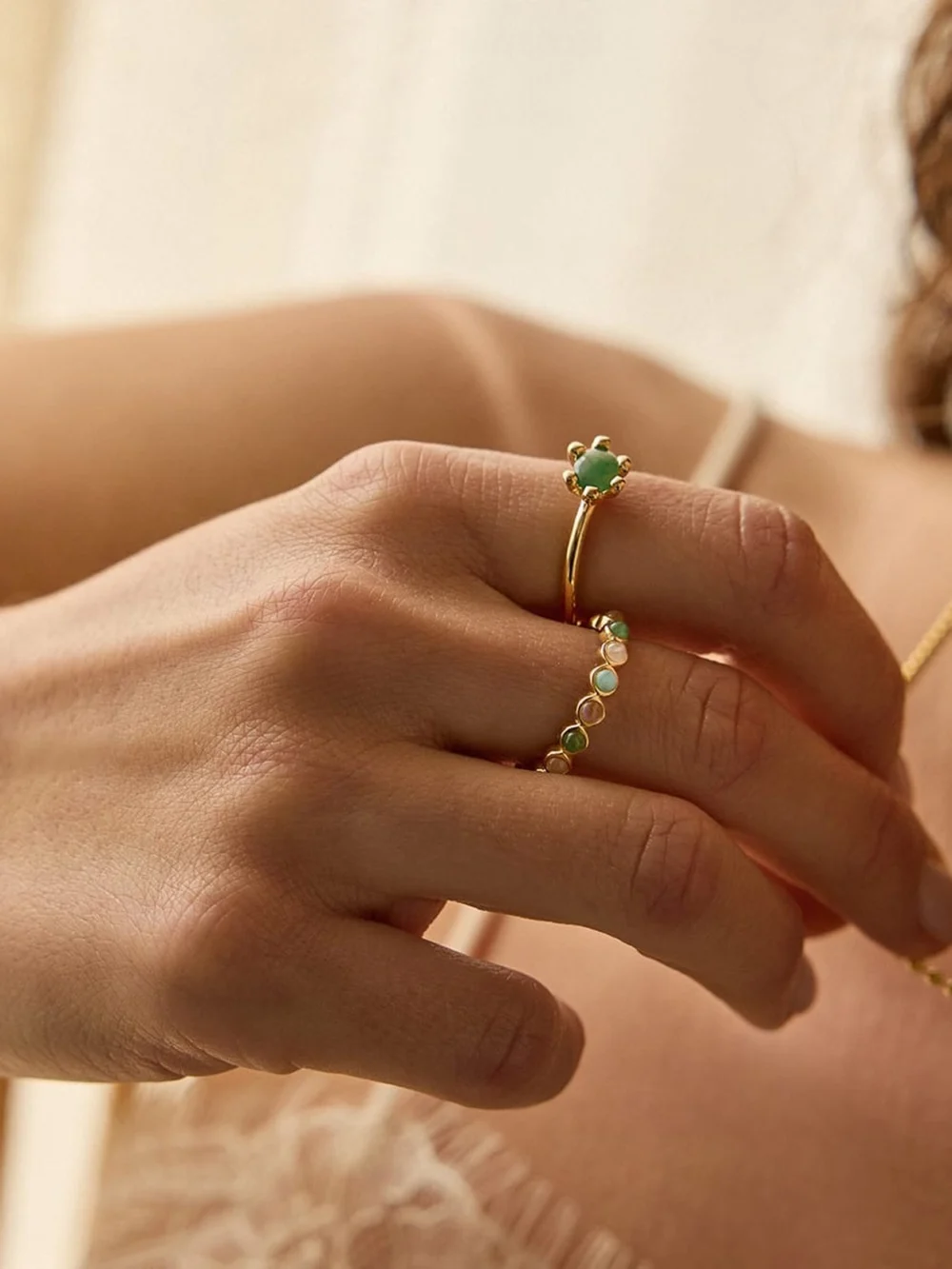 Daisy London Mixed Gemstone Tennis Ring 18ct Gold Plate, view 2
