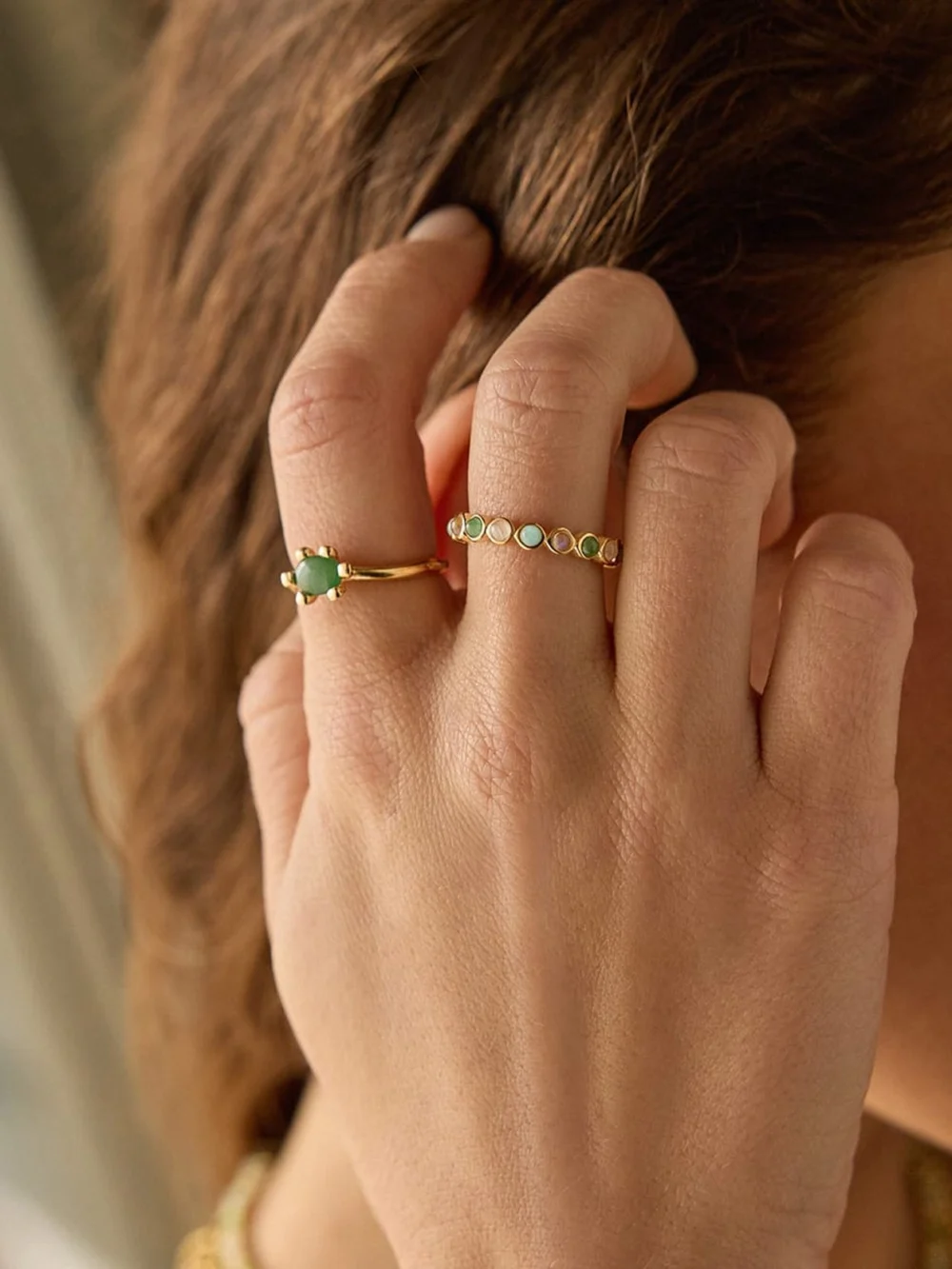 Daisy London Mixed Gemstone Tennis Ring 18ct Gold Plate, view 4