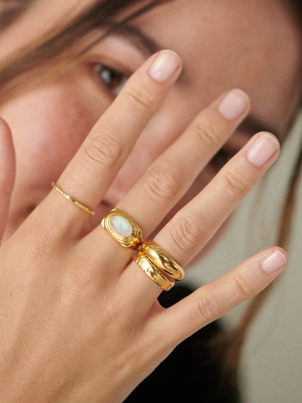 Daisy London Moonstone Bold Ring 18ct Gold Plate, view 2
