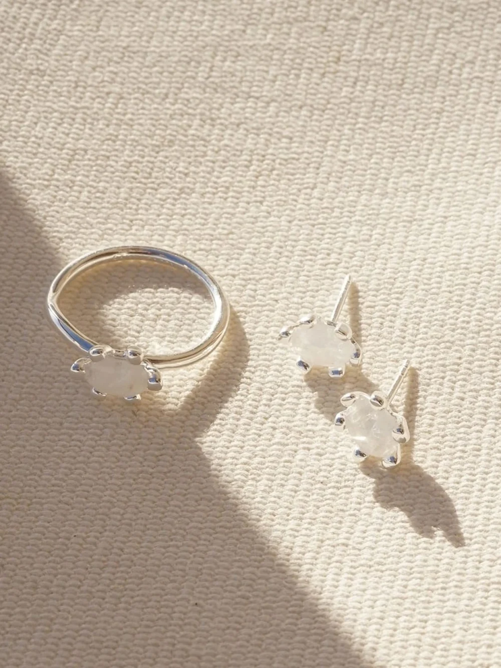 Daisy London Moonstone Claw Stud Earrings Sterling Silver, view 3