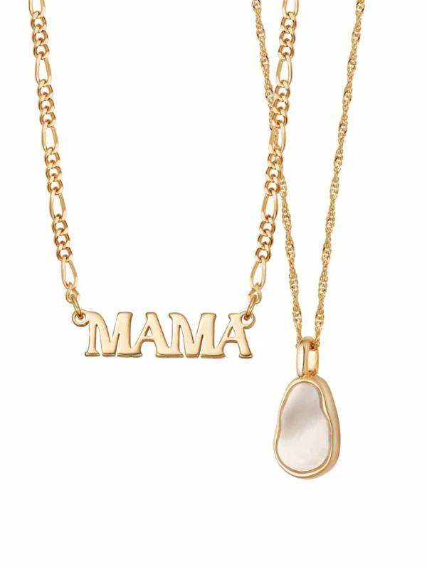 Daisy London Mother of Pearl & Mama Necklace Layering Set 18ct Gold Plate