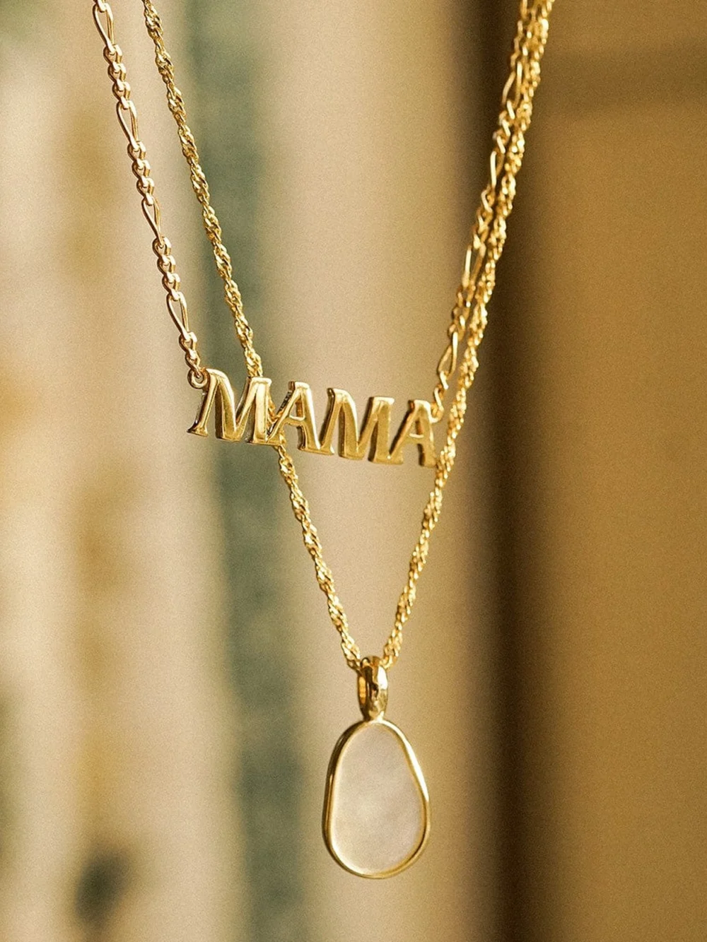 Daisy London Mother of Pearl & Mama Necklace Layering Set 18ct Gold Plate, view 4