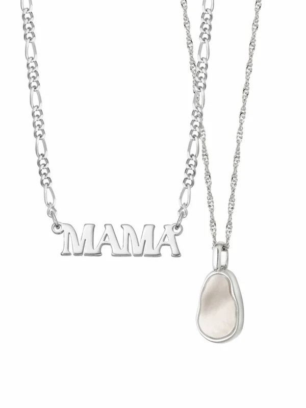 Daisy London Mother of Pearl & Mama Necklace Layering Set Sterling Silver