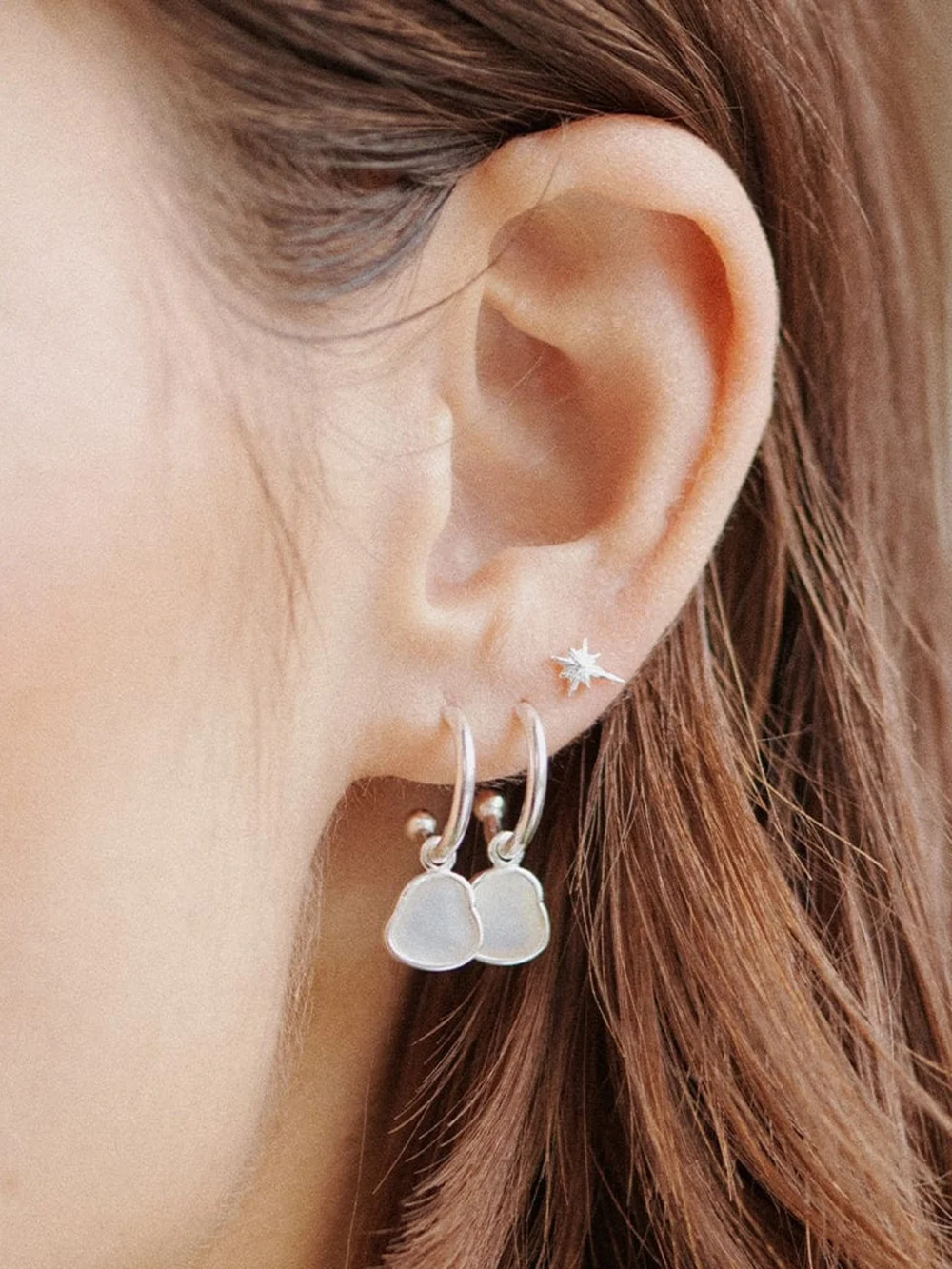 Daisy London Mother of Pearl Drop Earrings Sterling Silver, view 2