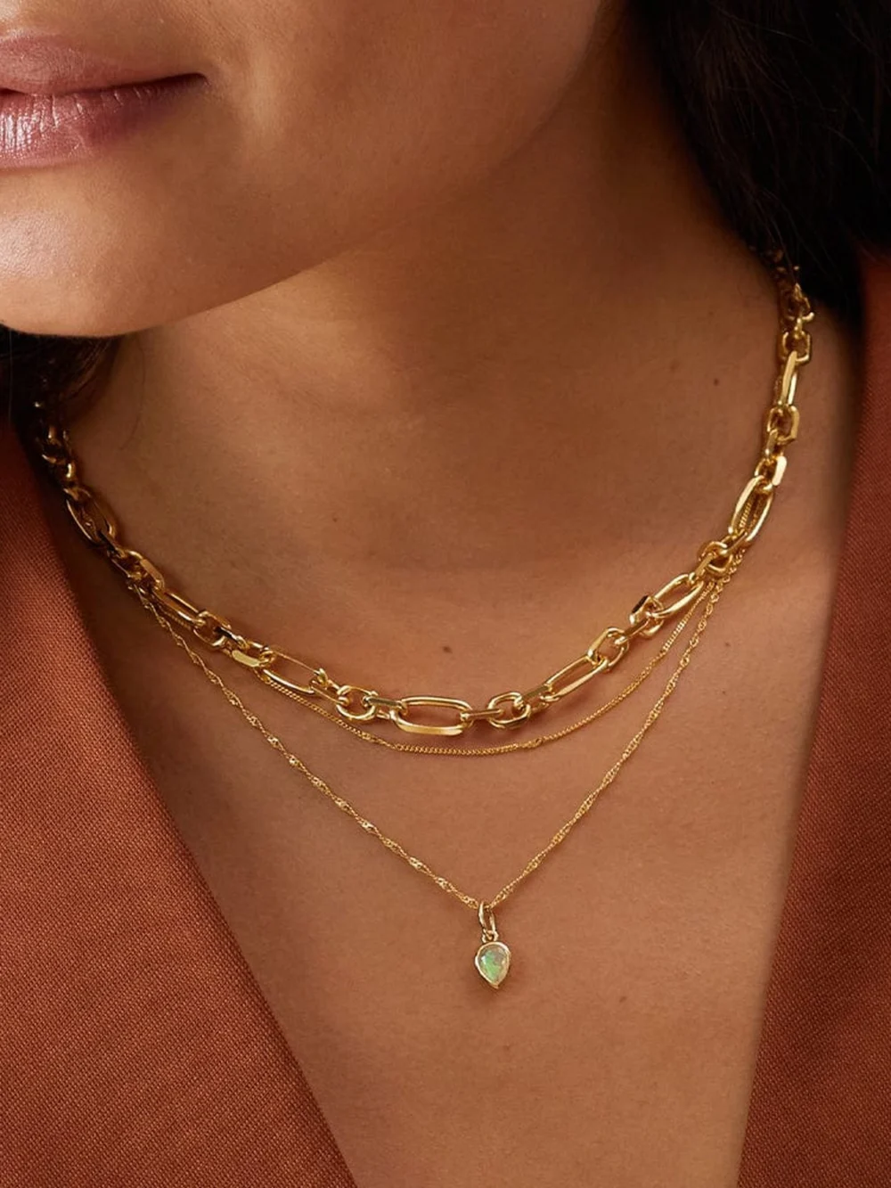 Daisy London Opal October Birthstone Charm Necklace 18ct Gold Plate, view 2