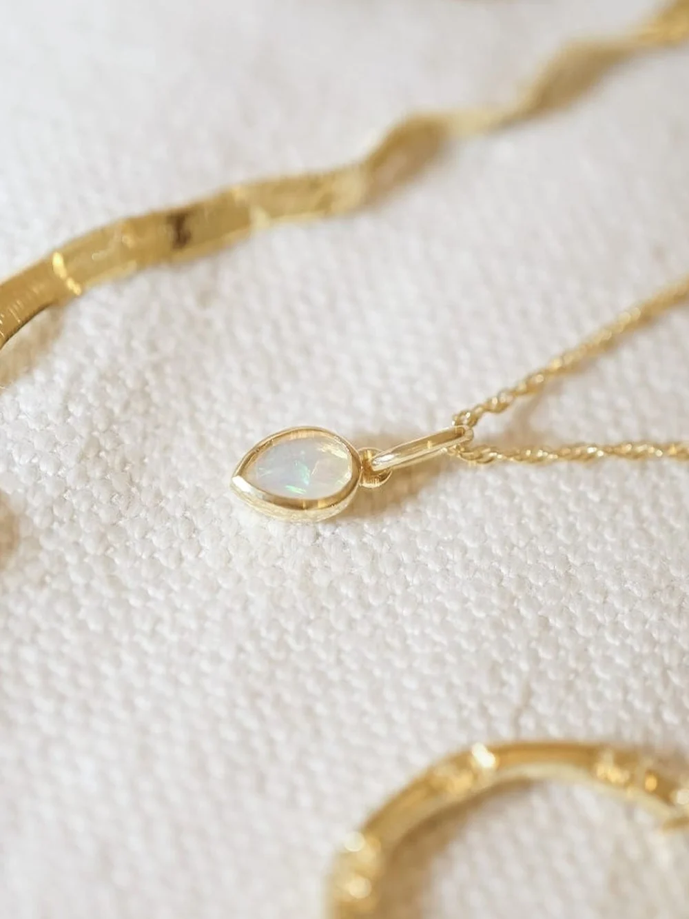 Daisy London Opal October Birthstone Charm Necklace 18ct Gold Plate, view 4