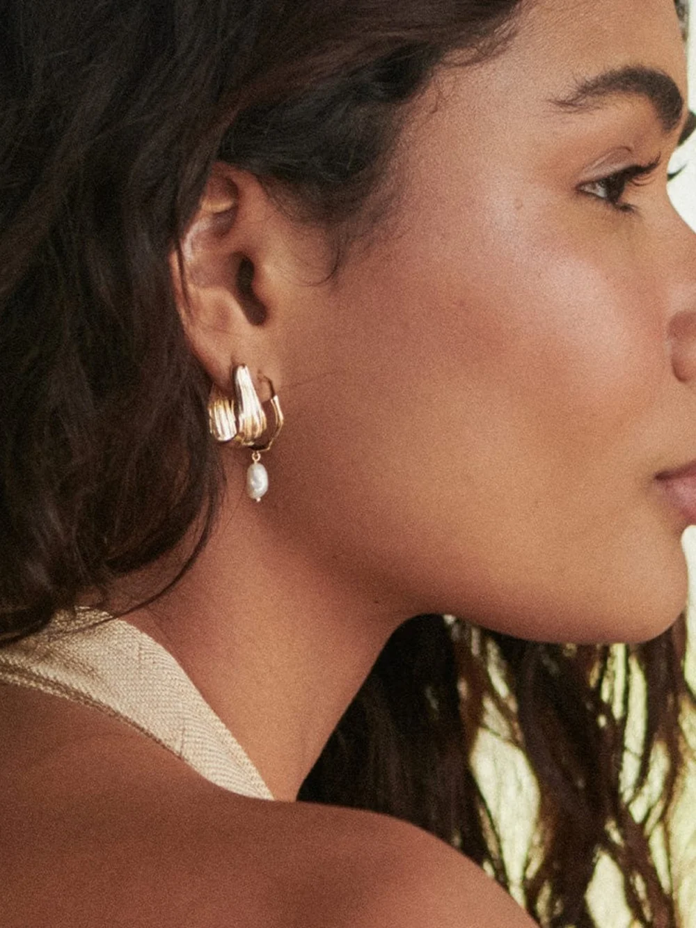 Daisy London Organic Creole Earrings 18ct Gold Plate, view 2
