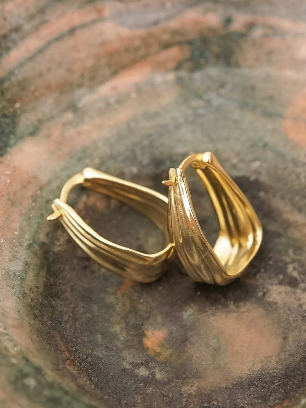 Daisy London Organic Creole Earrings 18ct Gold Plate, view 3