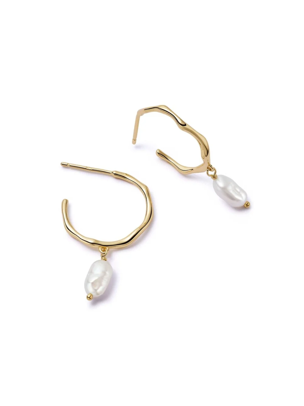 Daisy London Organic Hoop Pearl Drop Earrings 18ct Gold Plate