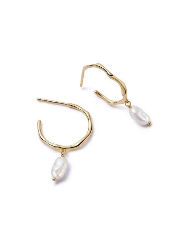 Daisy London Organic Hoop Pearl Drop Earrings 18ct Gold Plate