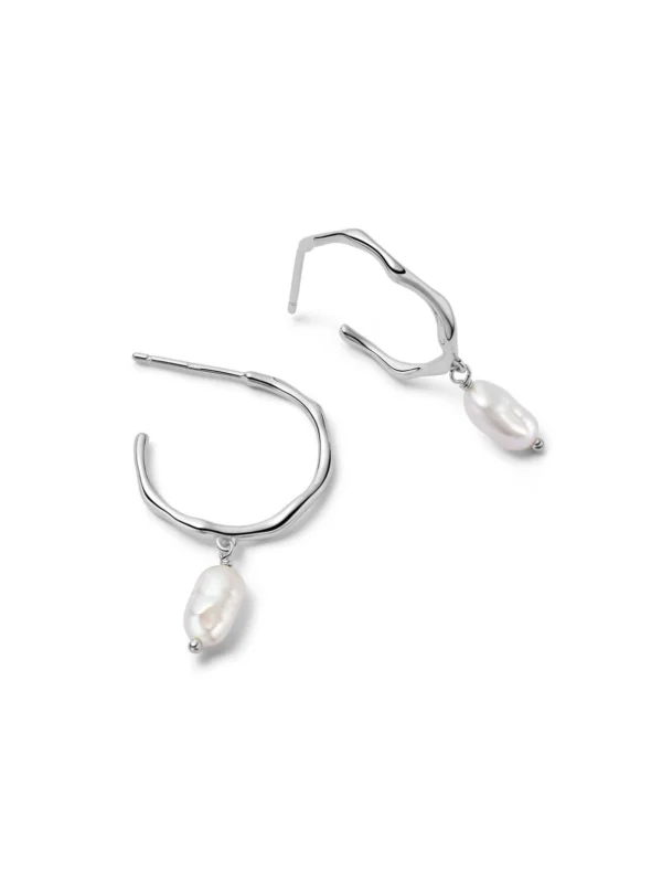 Daisy London Organic Hoop Pearl Drop Earrings Sterling Silver