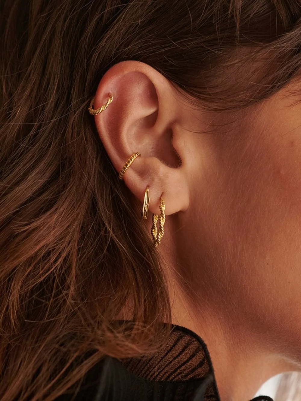 Daisy London Organic Huggie Hoop Earrings 18ct Gold Plate, view 2
