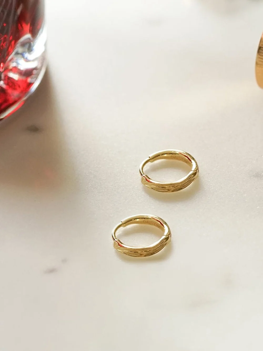 Daisy London Organic Huggie Hoop Earrings 18ct Gold Plate, view 6