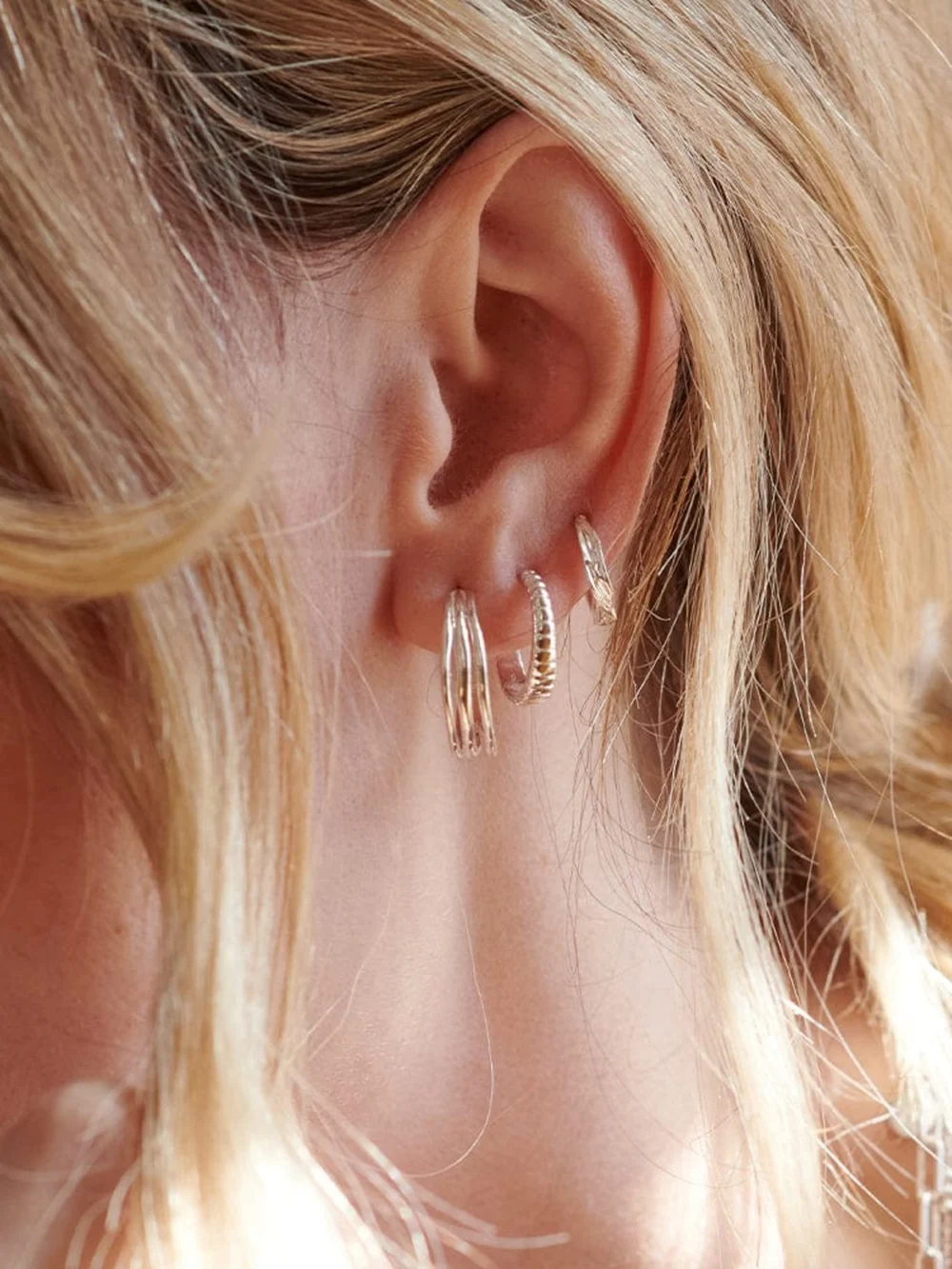 Daisy London Organic Huggie Hoop Earrings Sterling Silver, view 2