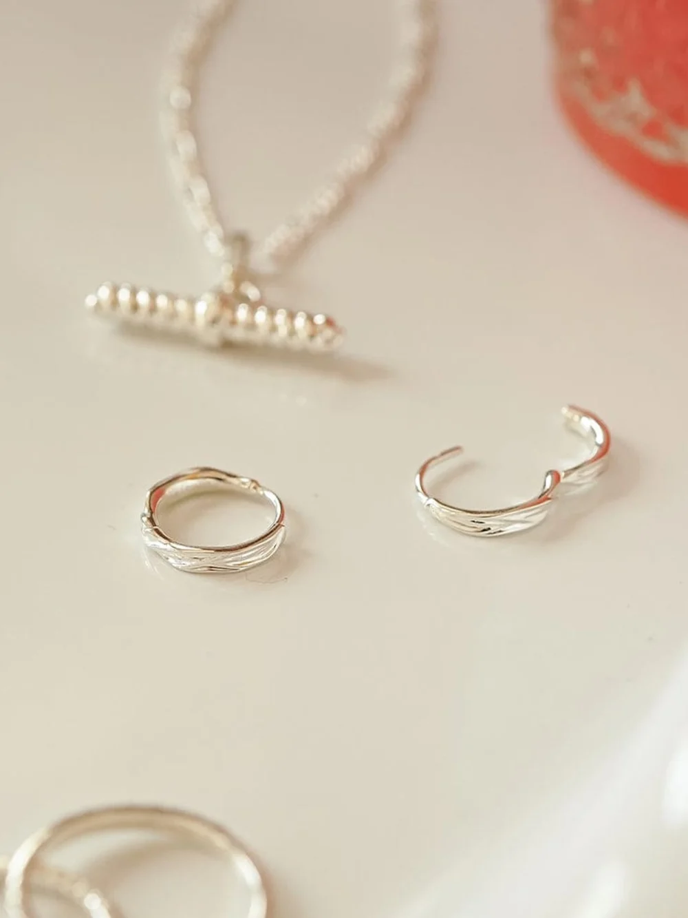 Daisy London Organic Huggie Hoop Earrings Sterling Silver, view 3