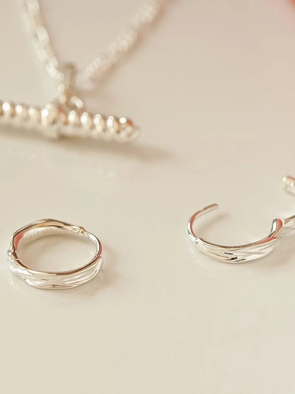 Daisy London Organic Huggie Hoop Earrings Sterling Silver, view 5