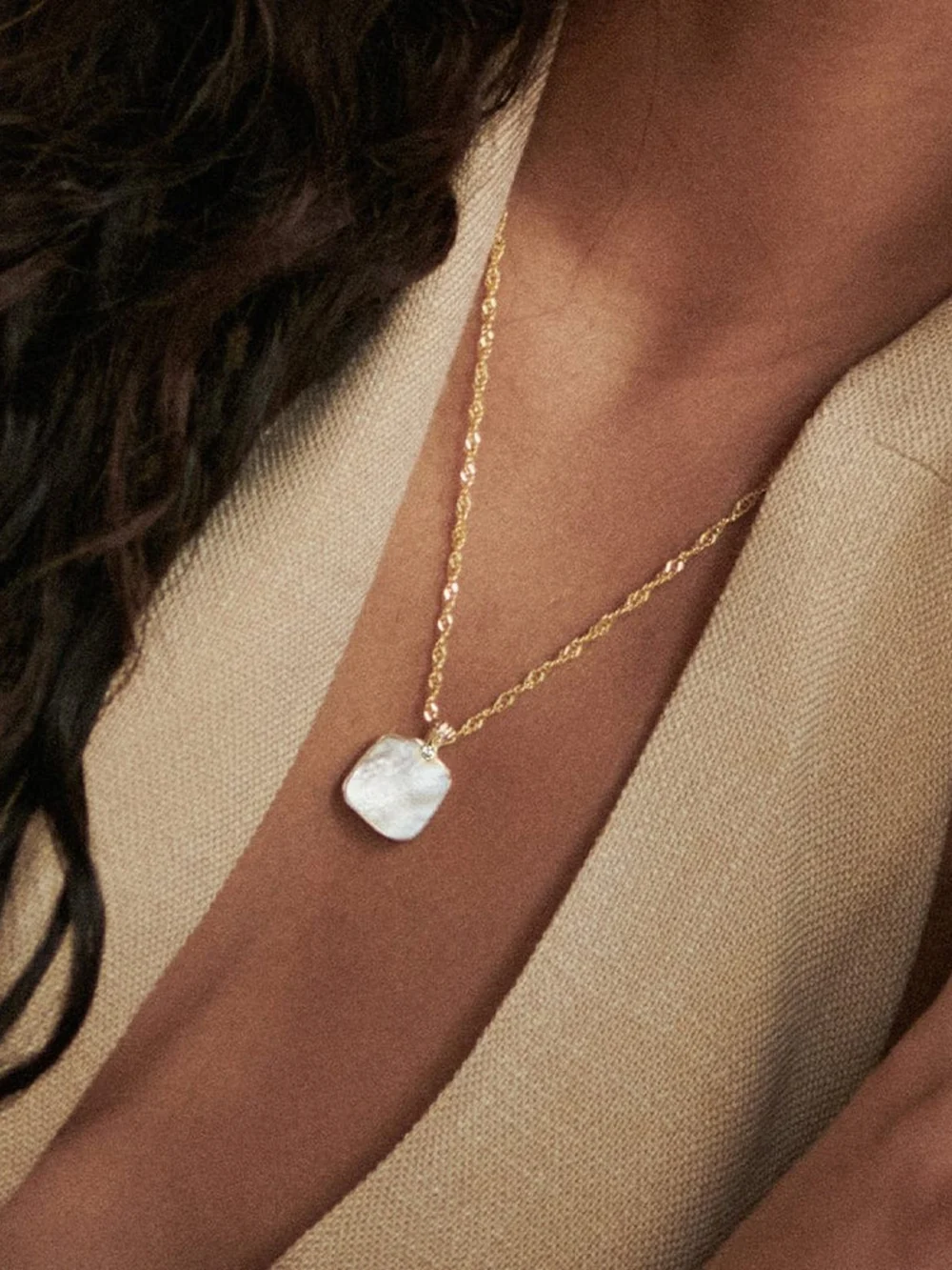 Daisy London Organic Mother of Pearl Necklace 18ct Gold Plate, view 2