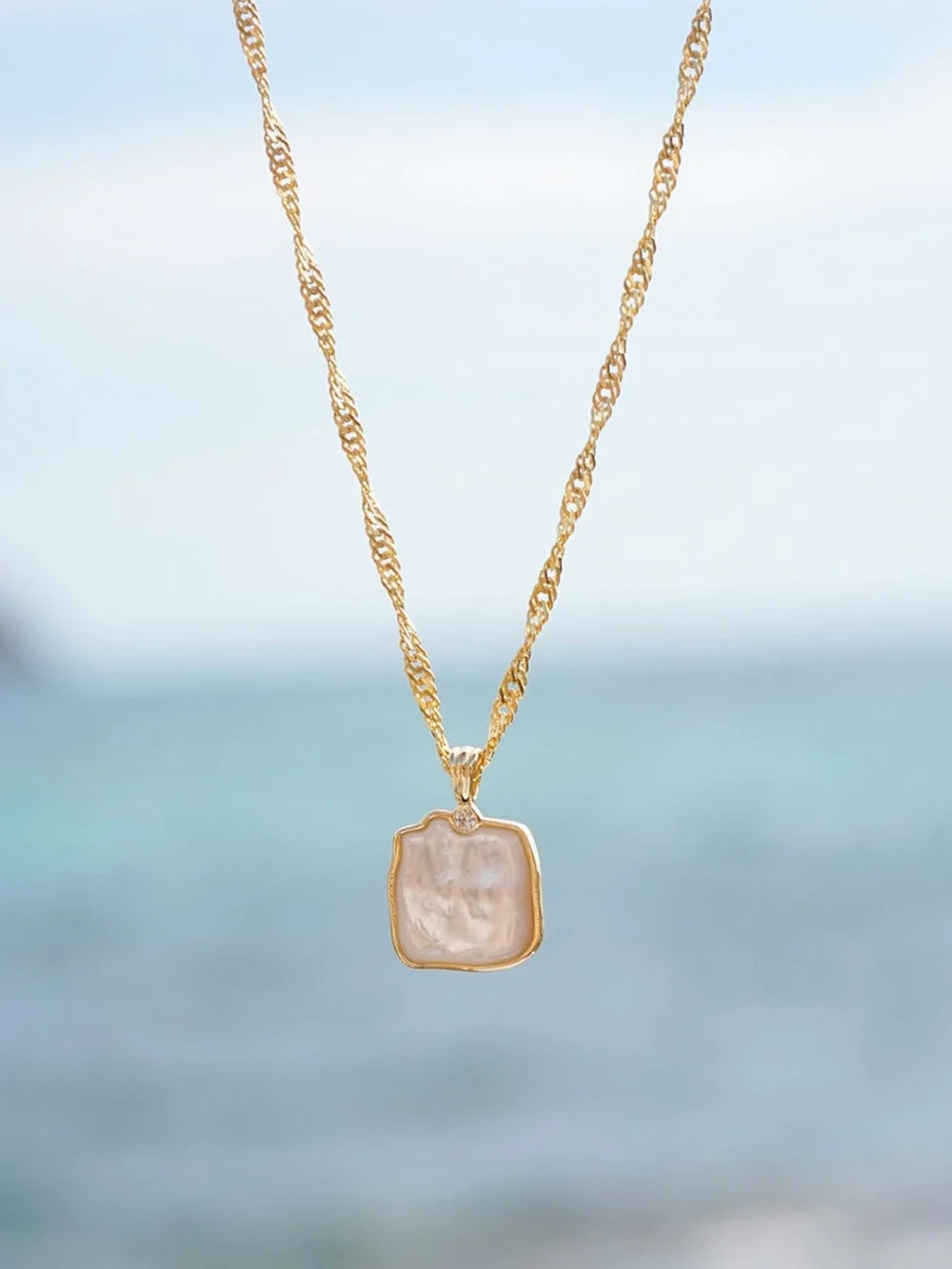 Daisy London Organic Mother of Pearl Necklace 18ct Gold Plate, view 3