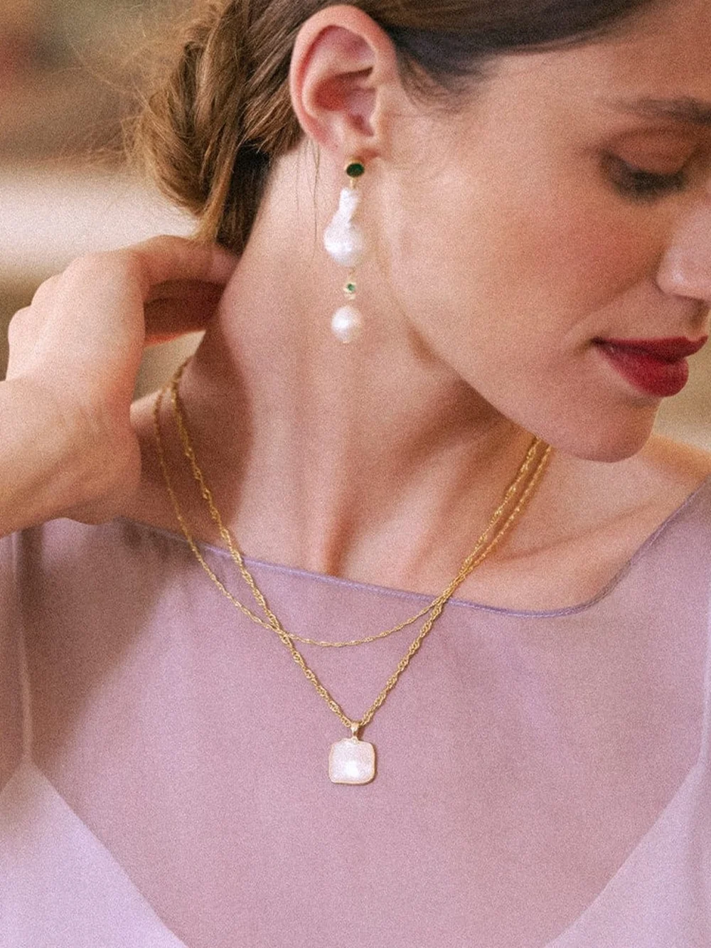 Daisy London Organic Mother of Pearl Necklace Layering Set 18ct Gold Plate, view 4