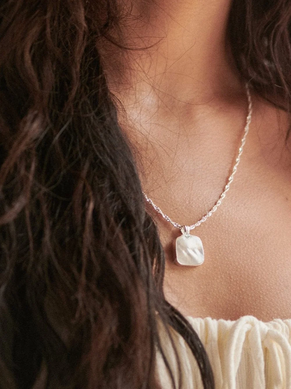 Daisy London Organic Mother of Pearl Necklace Sterling Silver, view 2