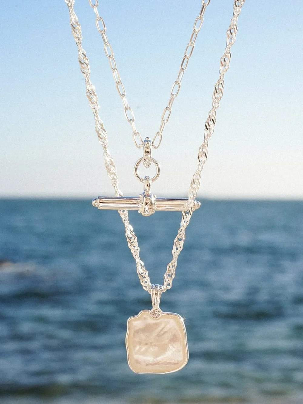 Daisy London Organic Mother of Pearl Necklace Sterling Silver, view 3
