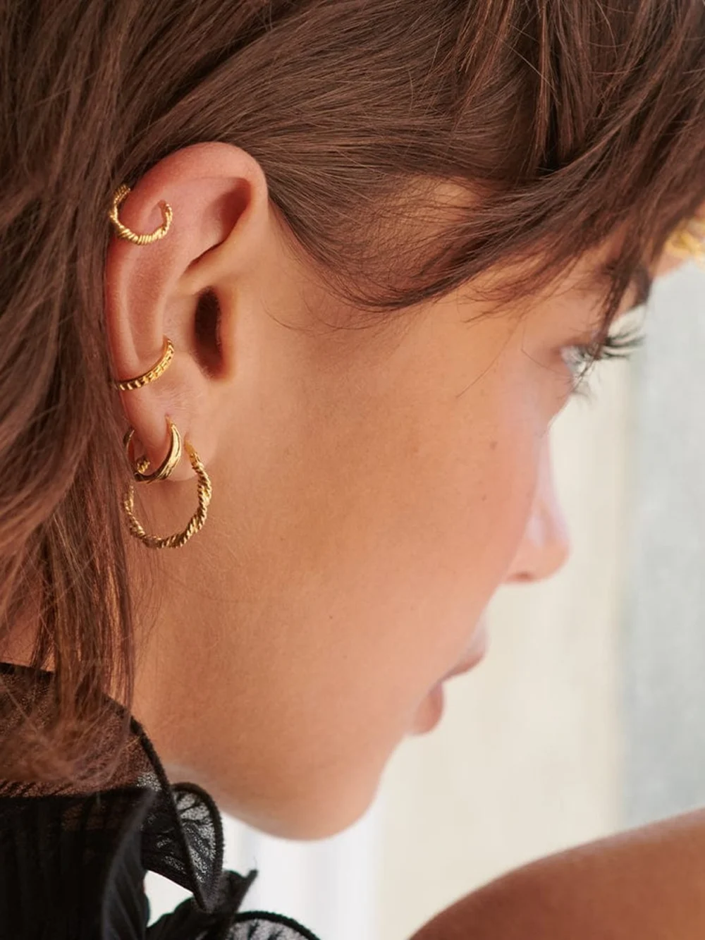 Daisy London Organic Twist Earring Stack 18ct Gold Plate, view 2