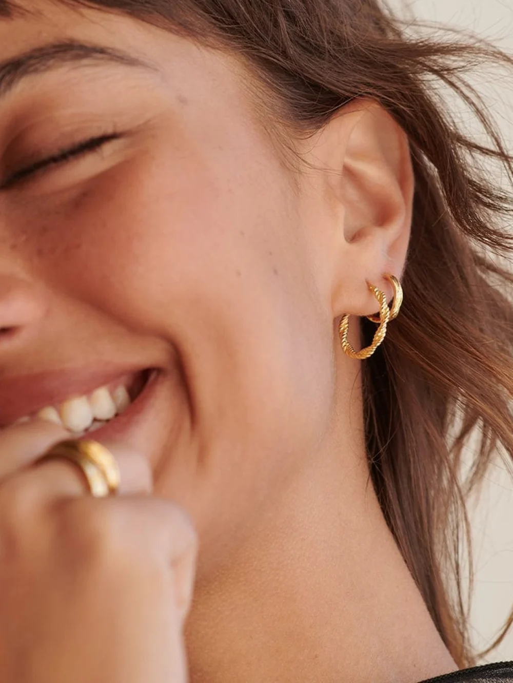 Daisy London Organic Twist Earring Stack 18ct Gold Plate, view 4