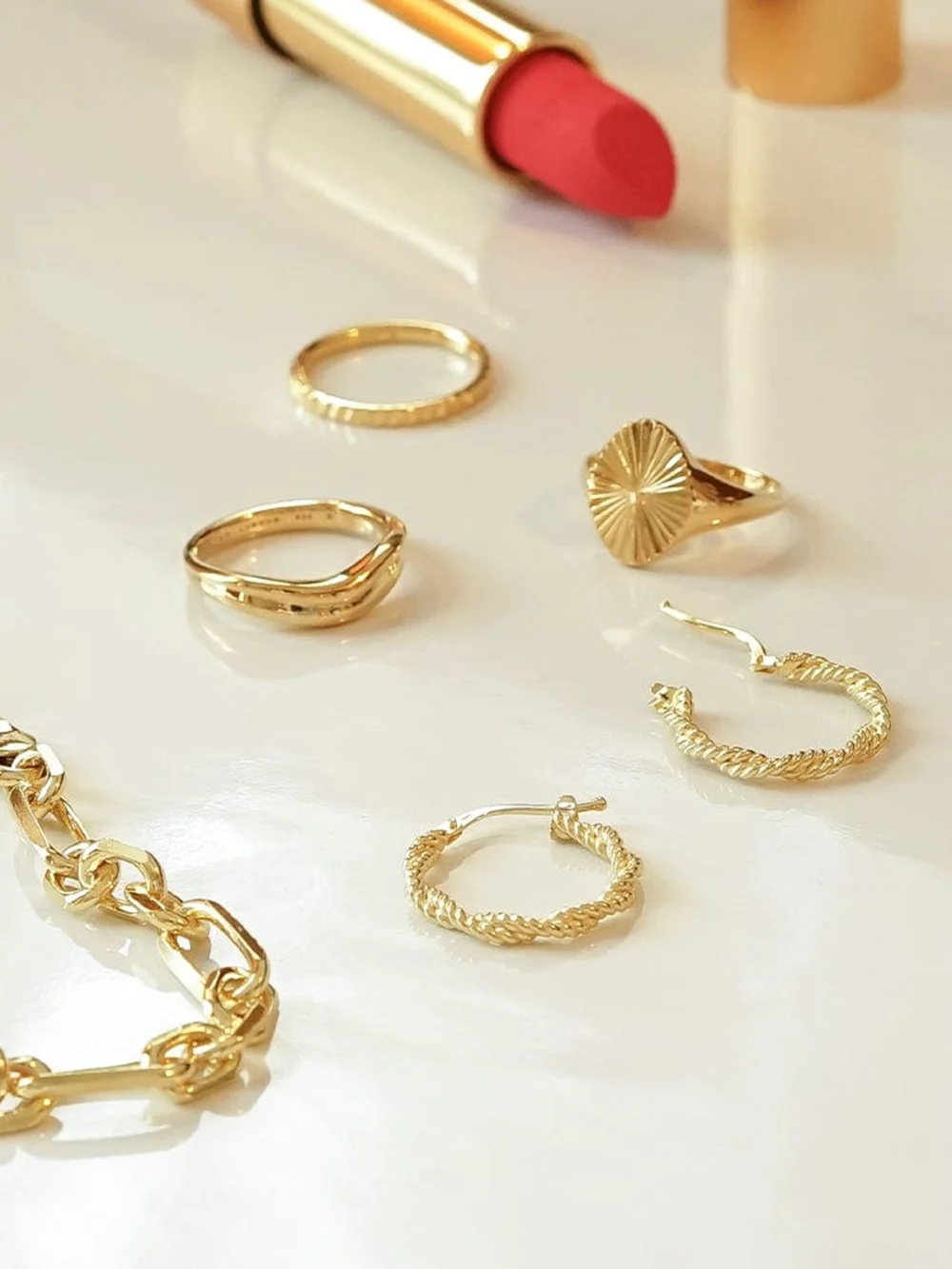 Daisy London Organic Twist Earring Stack 18ct Gold Plate, view 5