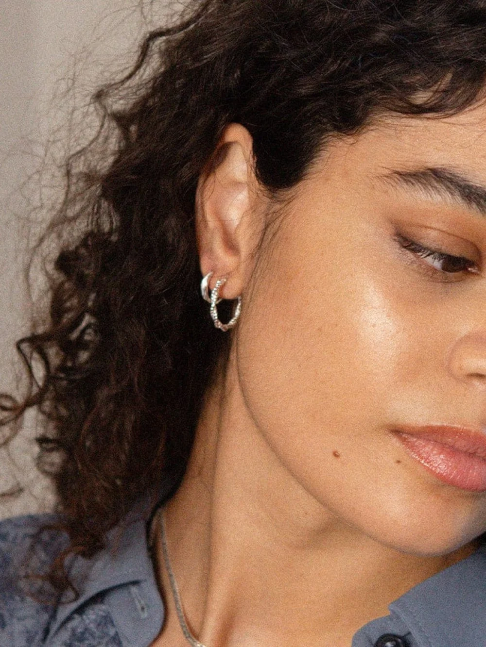 Daisy London Organic Twist Earring Stack Sterling Silver, view 3