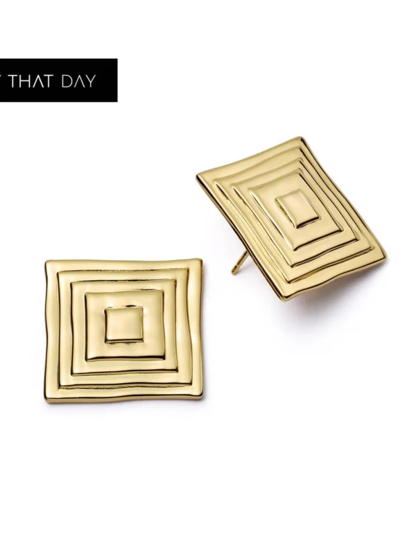 Daisy London Oversized Strata Square Studs Earrings 18ct Gold Plate