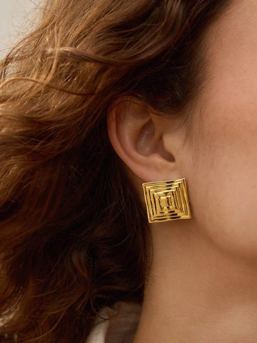 Daisy London Oversized Strata Square Studs Earrings 18ct Gold Plate, view 2
