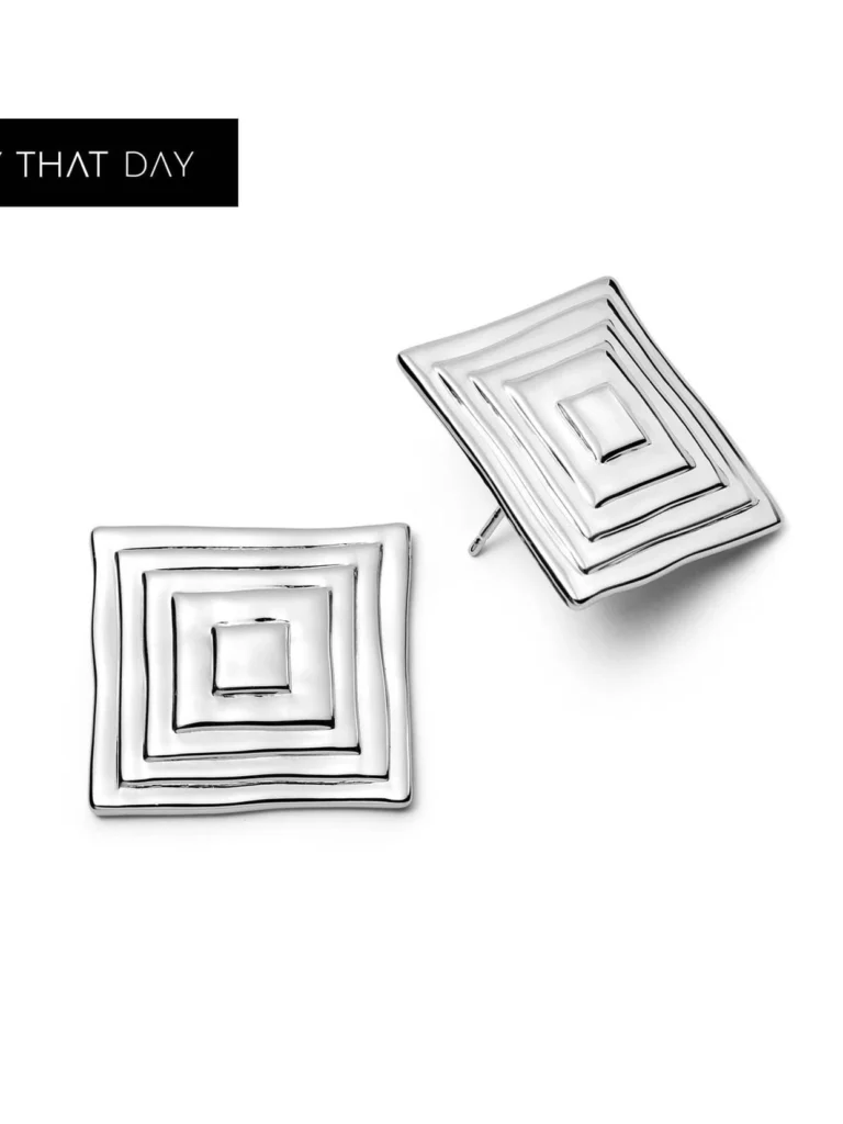 Daisy London Oversized Strata Square Studs Earrings Silver Plate