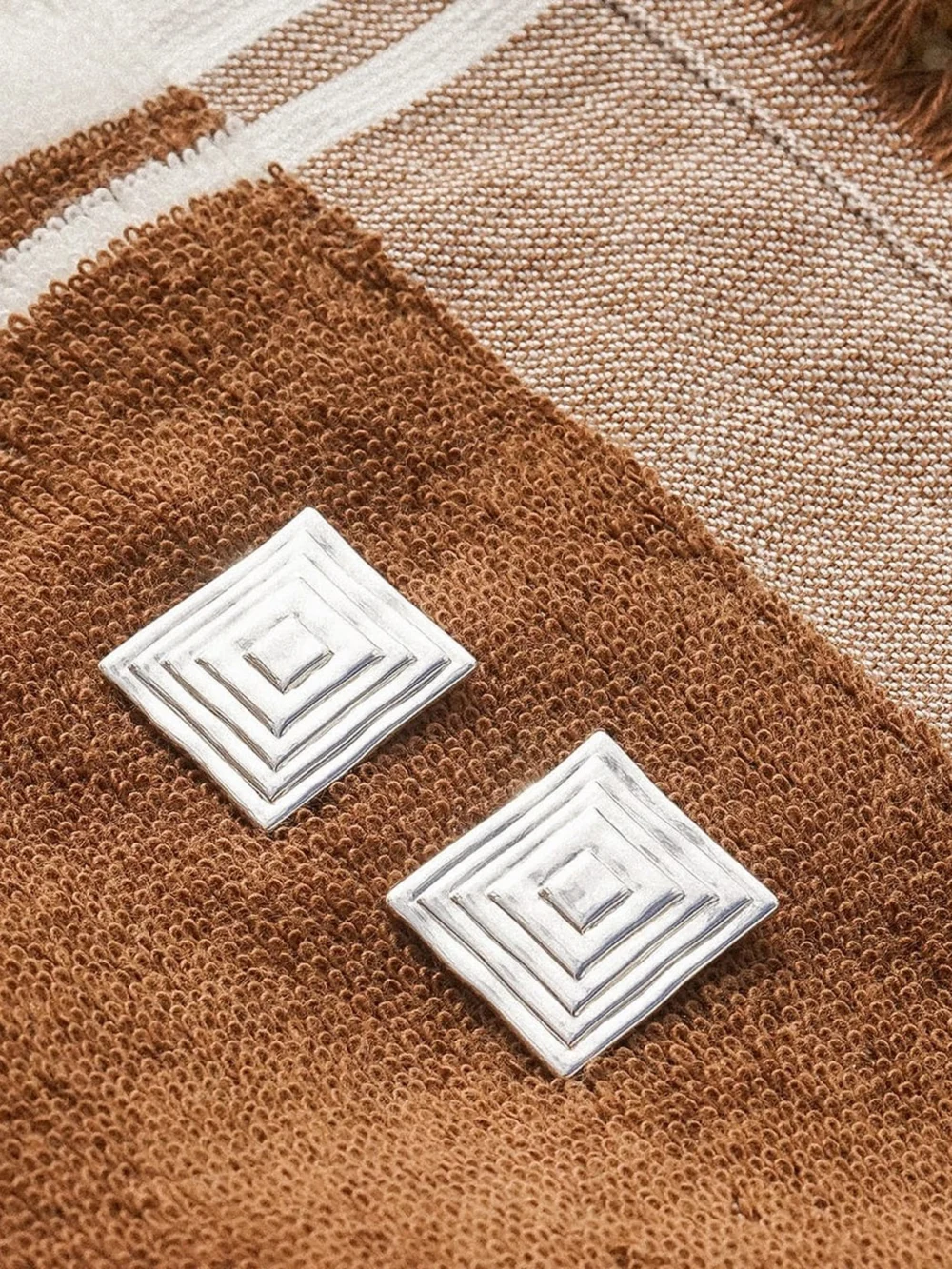 Daisy London Oversized Strata Square Studs Earrings Silver Plate, view 3
