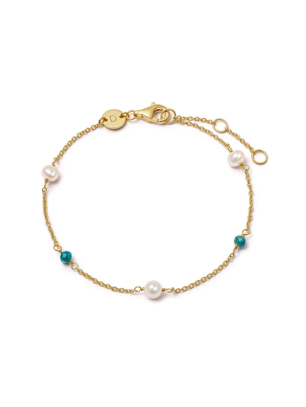Daisy London Pearl and Blue Bead Bracelet 18ct Gold Plate