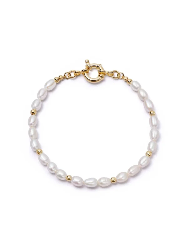 Daisy London Pearl Beaded Chain Bracelet 18ct Gold Plate
