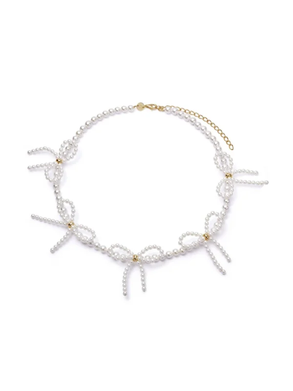 Daisy London Pearl Bow Station Necklace 18ct Gold Plate