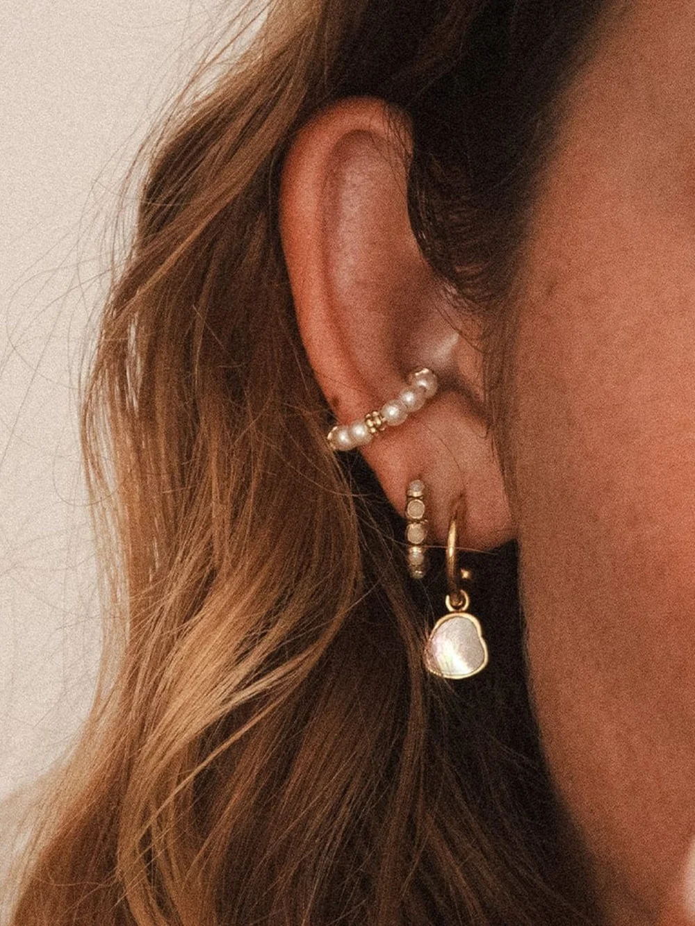 Daisy London Pearl Ear Cuff 18ct Gold Plate, view 2