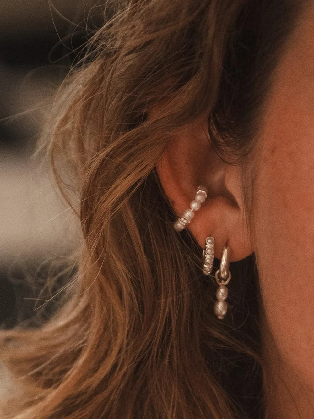 Daisy London Pearl Ear Cuff Sterling Silver, view 2