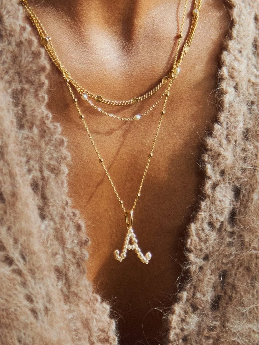 Daisy London Pearl Initial Charm Necklace 18ct Gold Plate, view 2