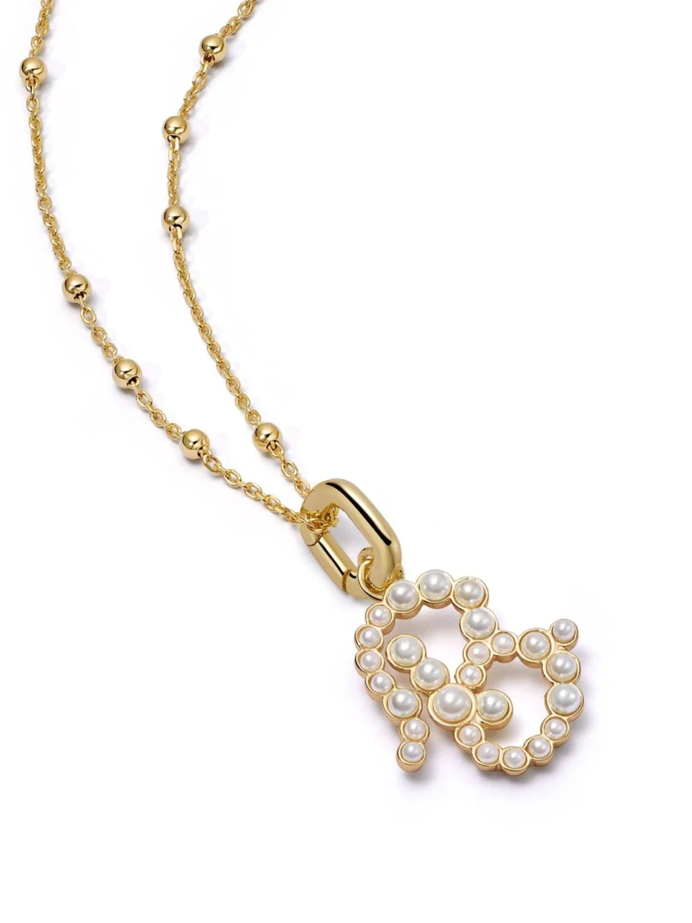 Daisy London Pearl Initial Charm Necklace 18ct Gold Plate, view 5