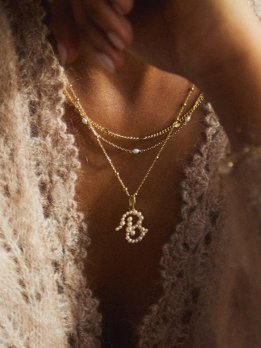 Daisy London Pearl Initial Charm Necklace 18ct Gold Plate, view 6