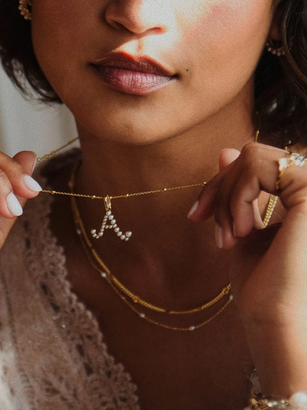 Daisy London Pearl Initial Charm Pendant 18ct Gold Plate, view 2